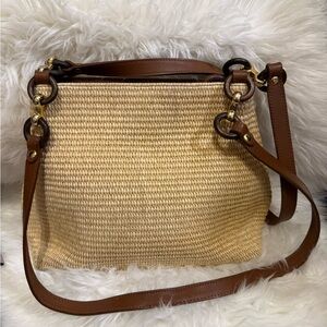 Torrente Paris Straw Raffia Shoulder Bag Leather Trim NWOT